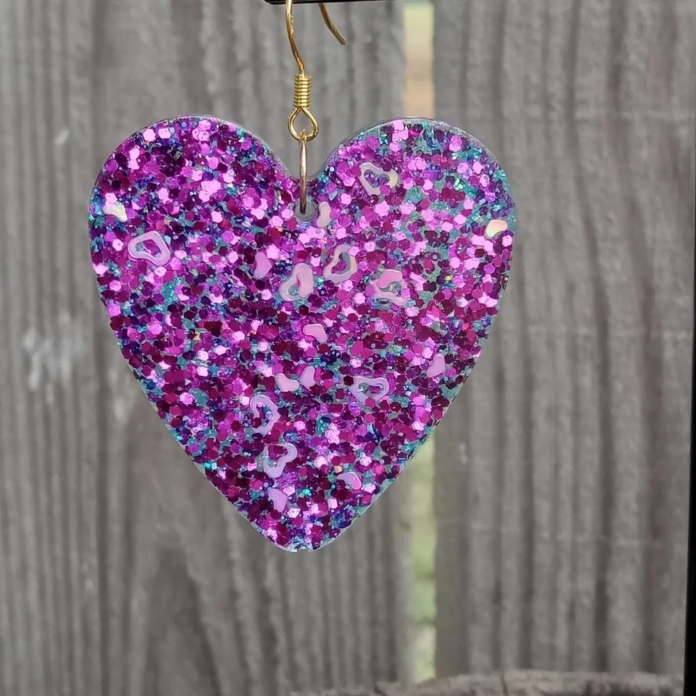 Glitter Heart Earrings - Picture 3 of 7